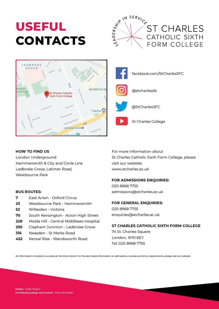 St Charles Catholic Sixth Form College — Back Page