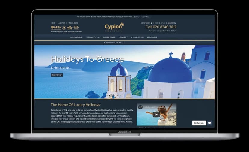 Cyplon Holidays — Website Design shown on a laptop