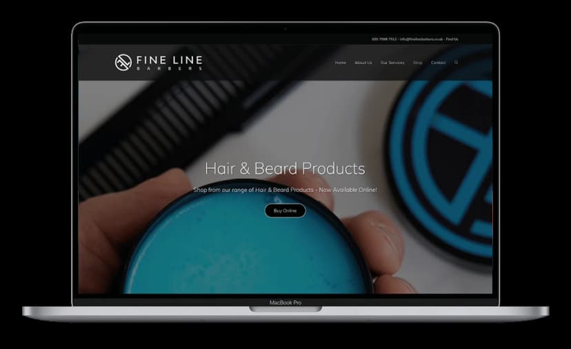 Fine Line Barbers — Website Design shown on a laptop