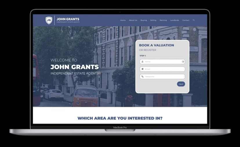John Grants Estate Agents — Website Design shown on a laptop