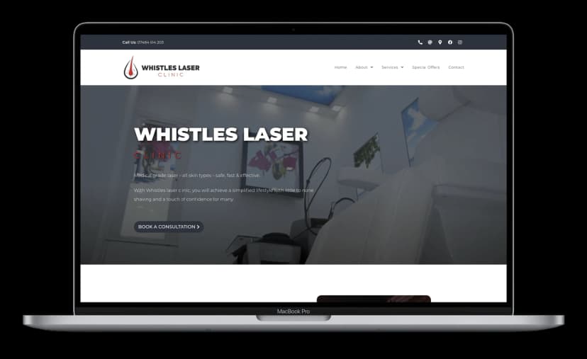Whistles Laser Clinic — Website Design shown on a laptop