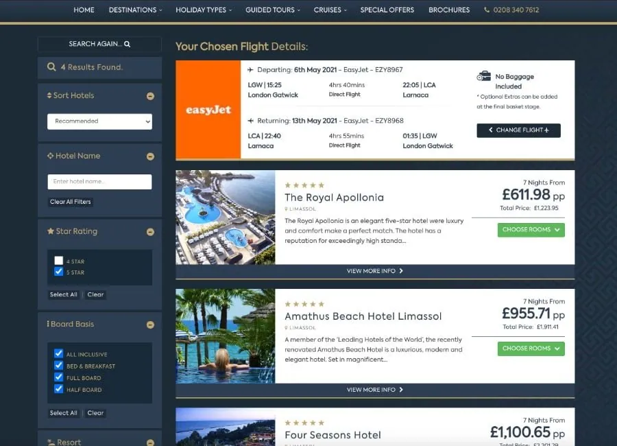 Cyplon Holidays — Hotel Listing Page