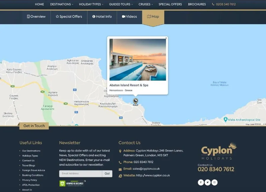 Cyplon Holidays — Hotel Landing Page: Map