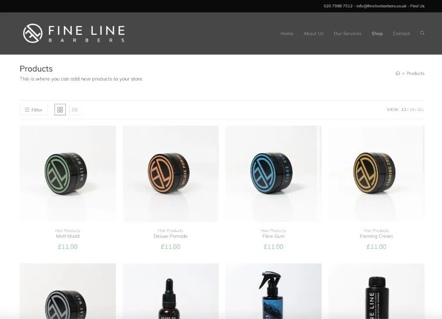 Fine Line Barbers — Product Listings Page
