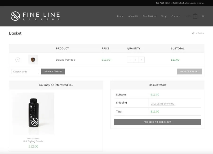 Fine Line Barbers — Basket Page (Summary)