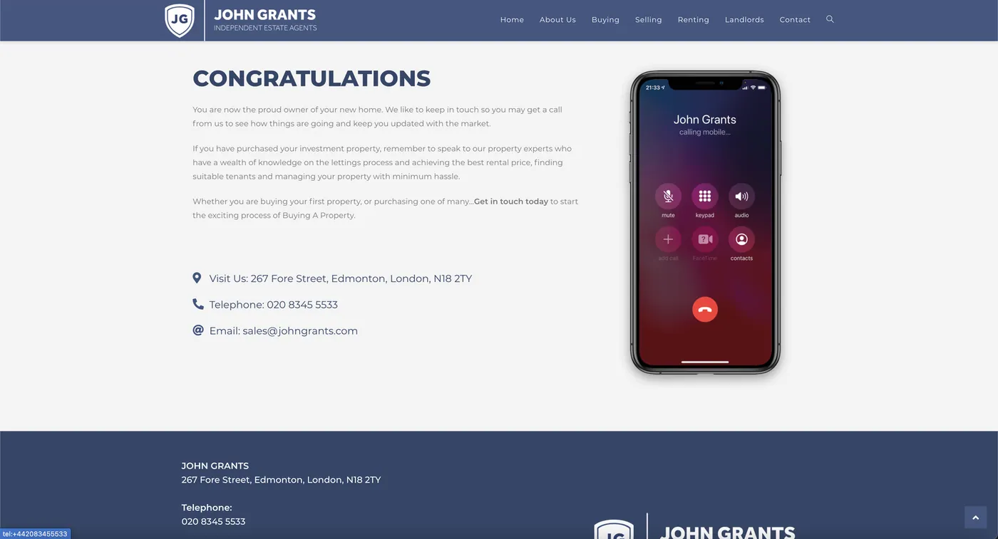 John Grants Estate Agents — Call To Action