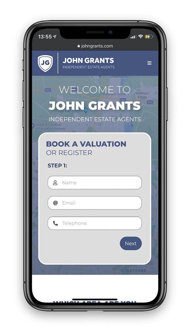 John Grants Estate Agents shown on a mobile phone
