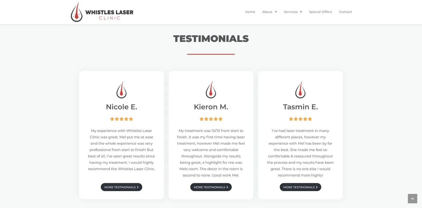 Whistles Laser Clinic — Testimonials