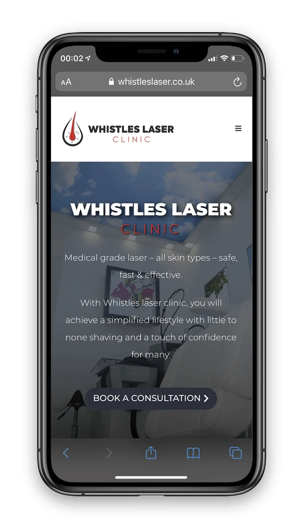 Whistles Laser Clinic shown on a mobile phone